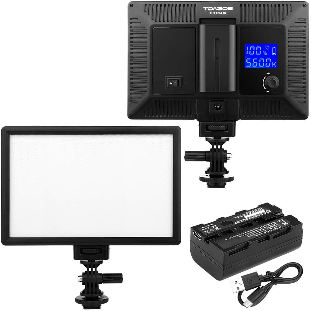 T119S RA CRI95 Super Slim LED Light Panel,3300K-5600K LED Video Light Panel, LCD Display Screen,Color Temperature and Brightness can be Adjusted with NP-F550 Lithium Battery
