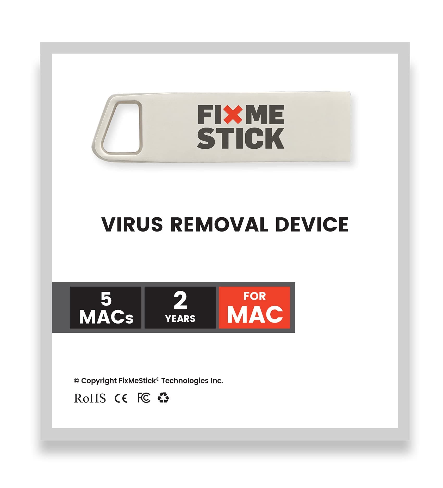 FixMeStick Computer Virus Removal Stick for Apple Macs - Unlimited Use on Up to 5 Apple Laptops or Desktops for 2 Years - Works with Your Antivirus