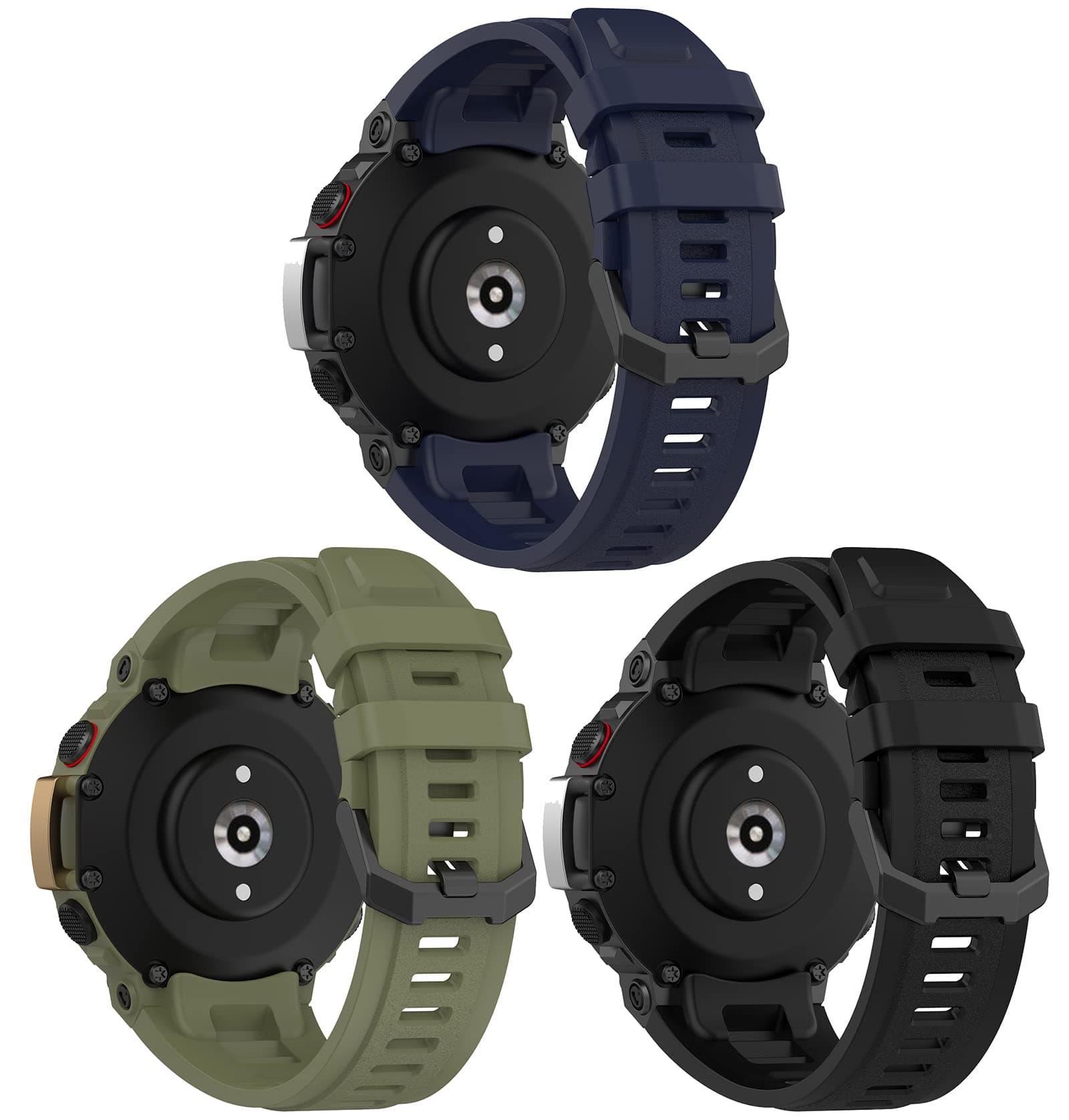 3Pack Soft Silicone Sport Band Compatible with Amazfit T-Rex 2 Smart Watch for Men