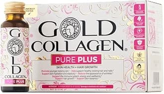 GOLD COLLAGEN New Pure Plus - Collagen Supplements for Women & Men, Biotin Hair Growth, Skin, Nail, Hormonal Balance, Immune System Booster 8g Marine Collagen Vitamin C Hyaluronic Acid, 1 Pack 10x50ml
