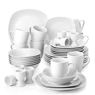 MALACASA Square Dishes Dinnerware Set, 40-Piece Porcelain Gray White Dinner Sets with Dinner Plates, Soup Bowls and Dessert Plates, Egg Cups and Coffee Mugs, Service for 8, Series Elisa
