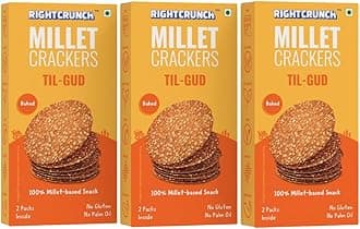 Rightcrunch Millet Crackers - Baked Snack, No Maida, No Palm Oil, Gluten-Free, No Artificial Flavours or Preservatives Pack of 3 – 300g (Pack of 3, Til Gud)