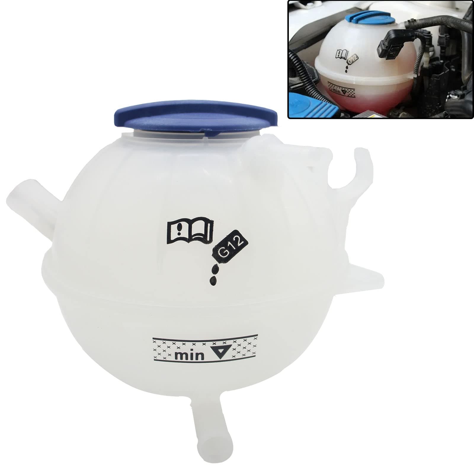 603-253 1K0121407A Front Engine Coolant Reservoir Tank with Cap Compatible with 2006-2019 Audi A3 Q3 RS3 TT | 1993-2019 Volkswagen Beetle CC Eos Golf GTI Jetta Passat R32 Rabbit Tiguan Vehicles