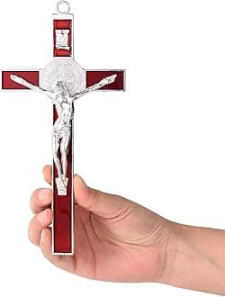 VINETEN Crucifix- Saint Benedict Crucifix Wall Cross Metal Wall Art-Cross Give Blessing and The Spiritual Sacred 8 Inch Green