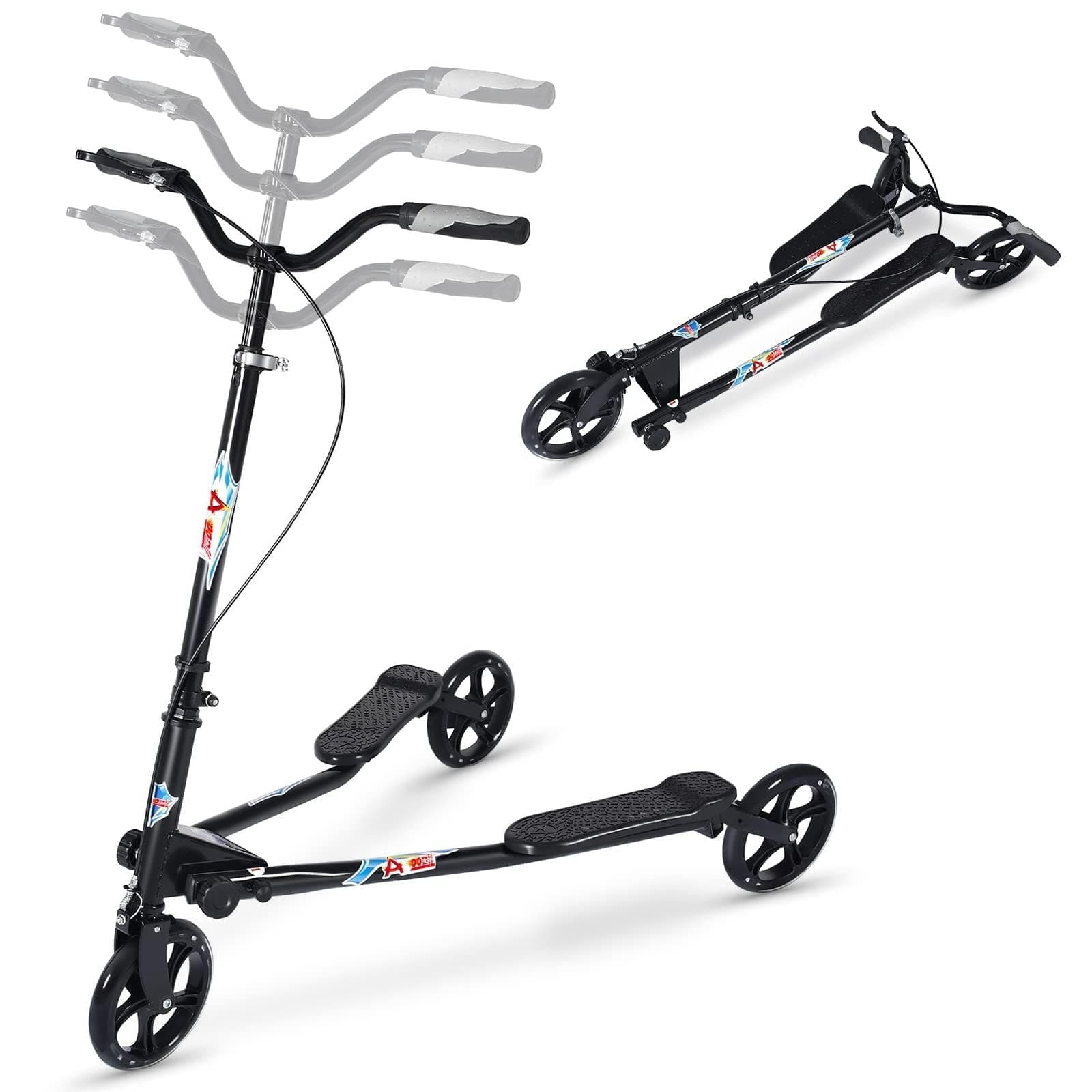3 Wheel Foldable Scooter Swing Scooter Tri Slider Kick Wiggle Scooters Push Drifting with Adjustable Handle for Boys/Girls Age 8 Years Old and Up