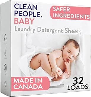 Unscented Baby Laundry Detergent Sheets - Hypoallergenic - Ultra Concentrated, Recyclable Packaging, Fights Stains & Odors on Baby Clothes & Bedding - Fragrance Free, 32 Pack