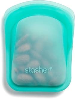 Stasher Silicone Reusable Storage Bag, Pocket Bag, Microwave, Dishwasher, Oven, Freezer Safe, Sous Vide, Eco Friendly, Leak-free, Food-safe Silicone Bag, Reusable Snack Bag for Travel, 4 oz, Aqua