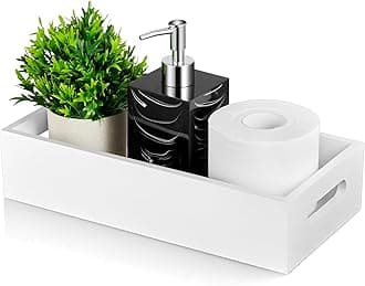 ALELION White Bathroom Basket - Wooden Toilet Tank Paper Basket with Handle for Organizing - Back of Toilet Storage Organizer for Bathroom Tank Topper Counter - White Bathroom Decor Box
