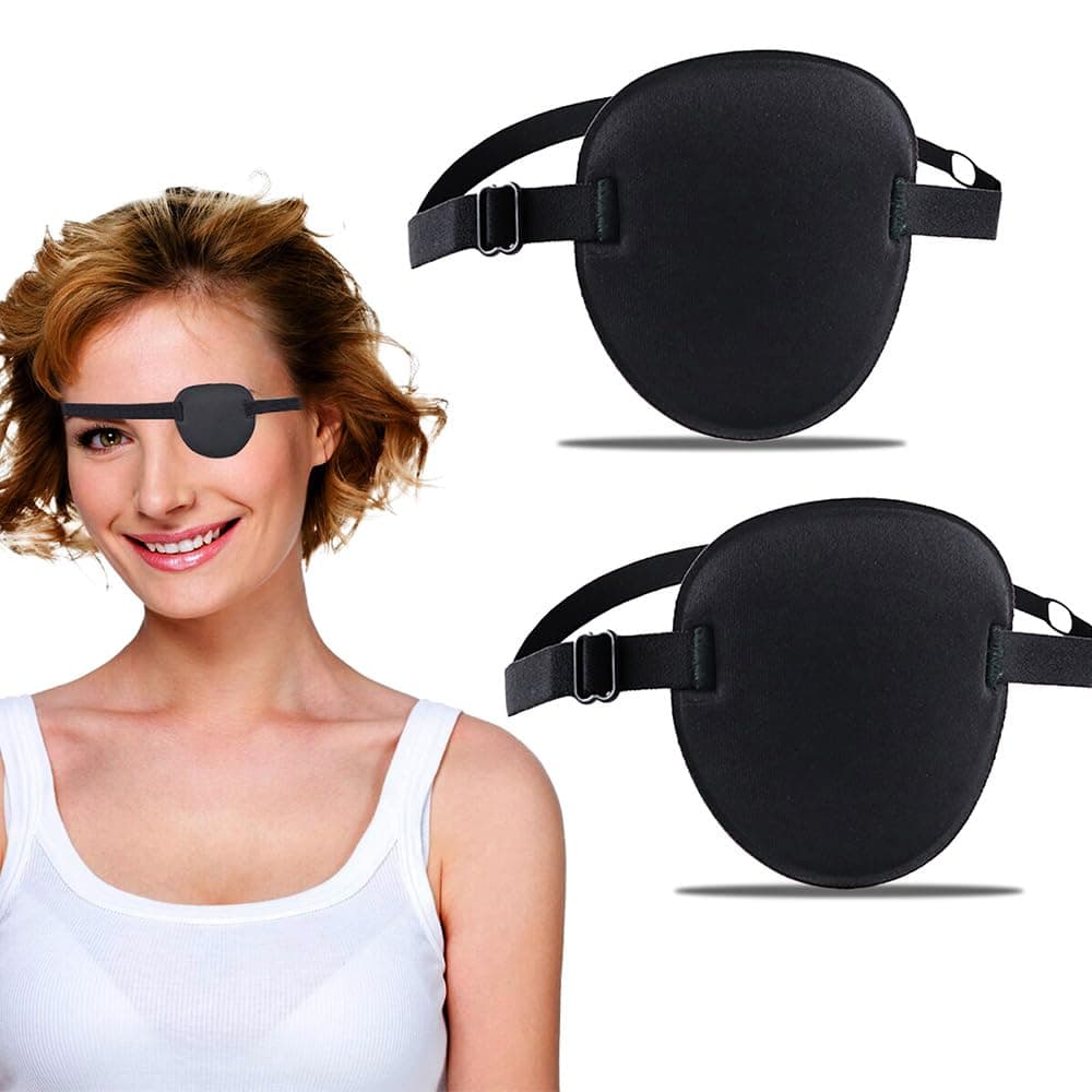 2pcs Eye Patches for Adults,3D Adjustable Pirate Eye Patch,Boys and Girls Medical Eye Patch for Amblyopia Left and Right Eye,Black Eye Patch for Lazy Eye (A-Black)