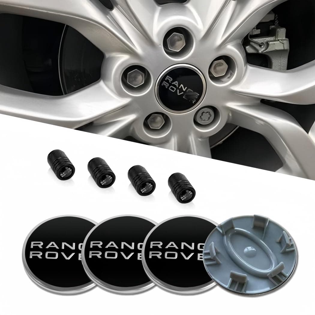 QOMAGO 4PCS Wheel Center caps with Same Logo tire Valve caps Cover Compatible with Range Rover Original Vehicle Replacement 2.5in/63mm Center Wheel hub Rim Cover