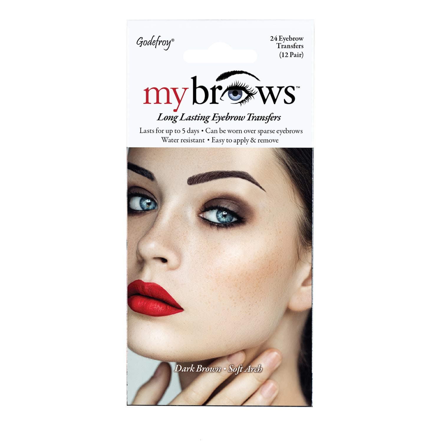 MyBrows Long Lasting Eyebrow Transfers, Soft Arch, Dark Brown, 12-Pairs of Brows