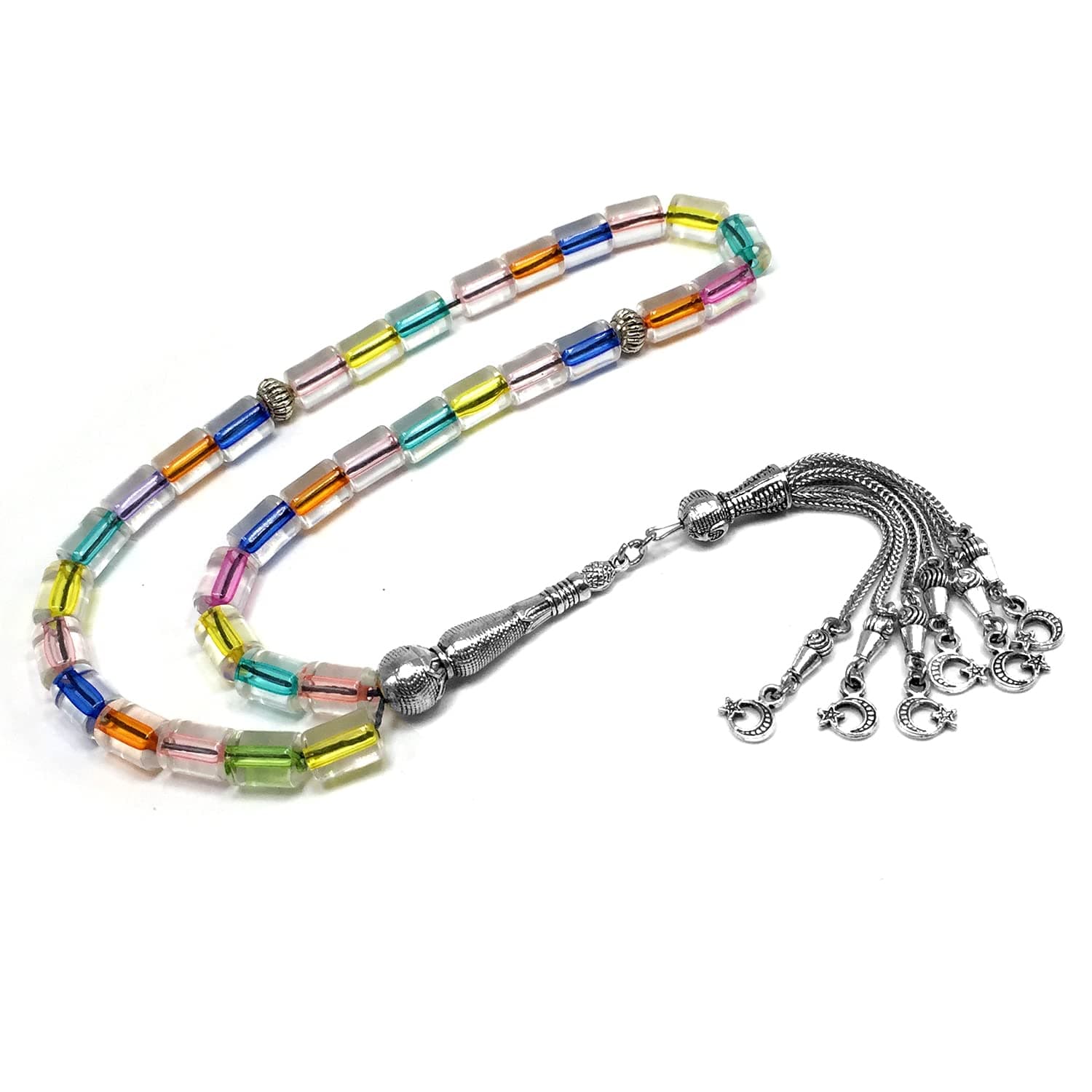 Mixed Color Transparent Column Acrylic Worry Beads, Prayer Beads, Tesbih, Tasbih, Tasbeeh, Rosary, Misbaha, Masbaha (10x7.5mm-33 Beads)