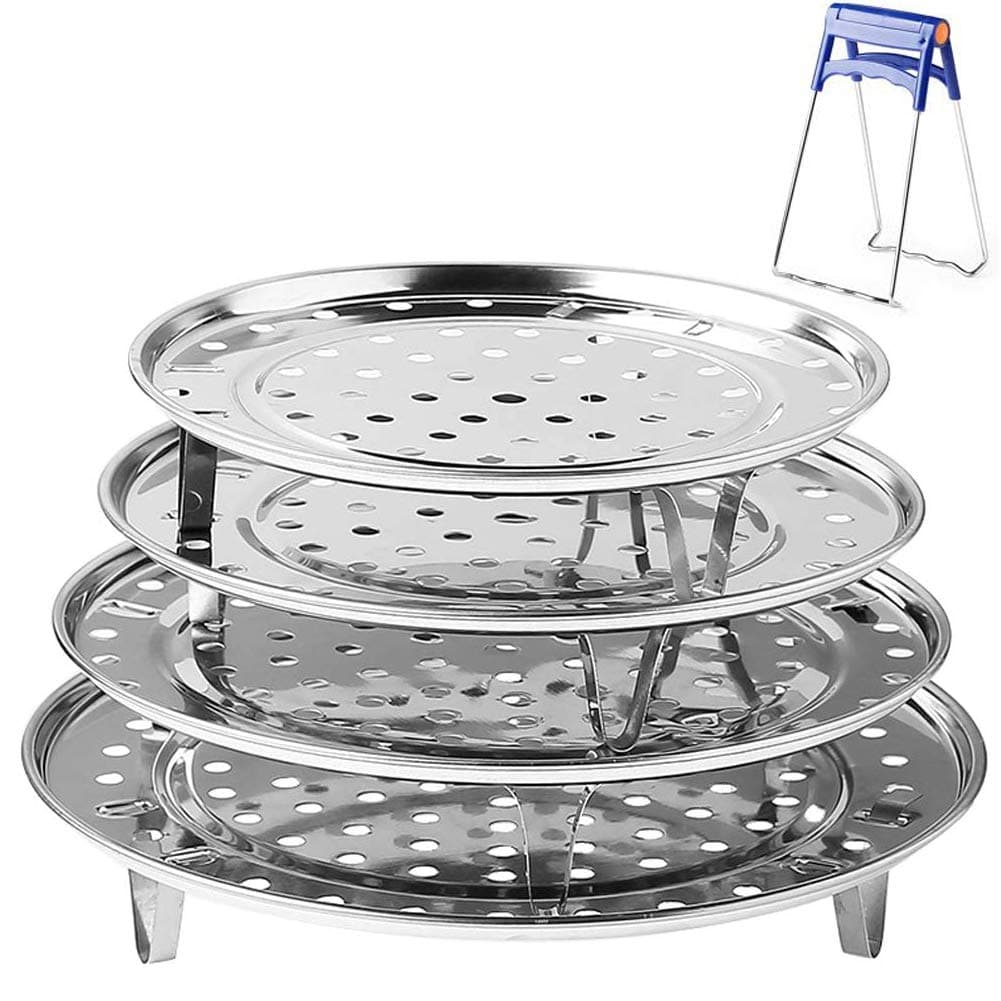 Round Stainless Steel Steamer Rack 7.6" 8.5" 9.33" 10.23" Inch Diameter Steaming Rack Stand Canner Canning Racks Stock Pot Steaming Tray Pressure Cooker Cooking Toast Bread Salad Baking (4 Pack)