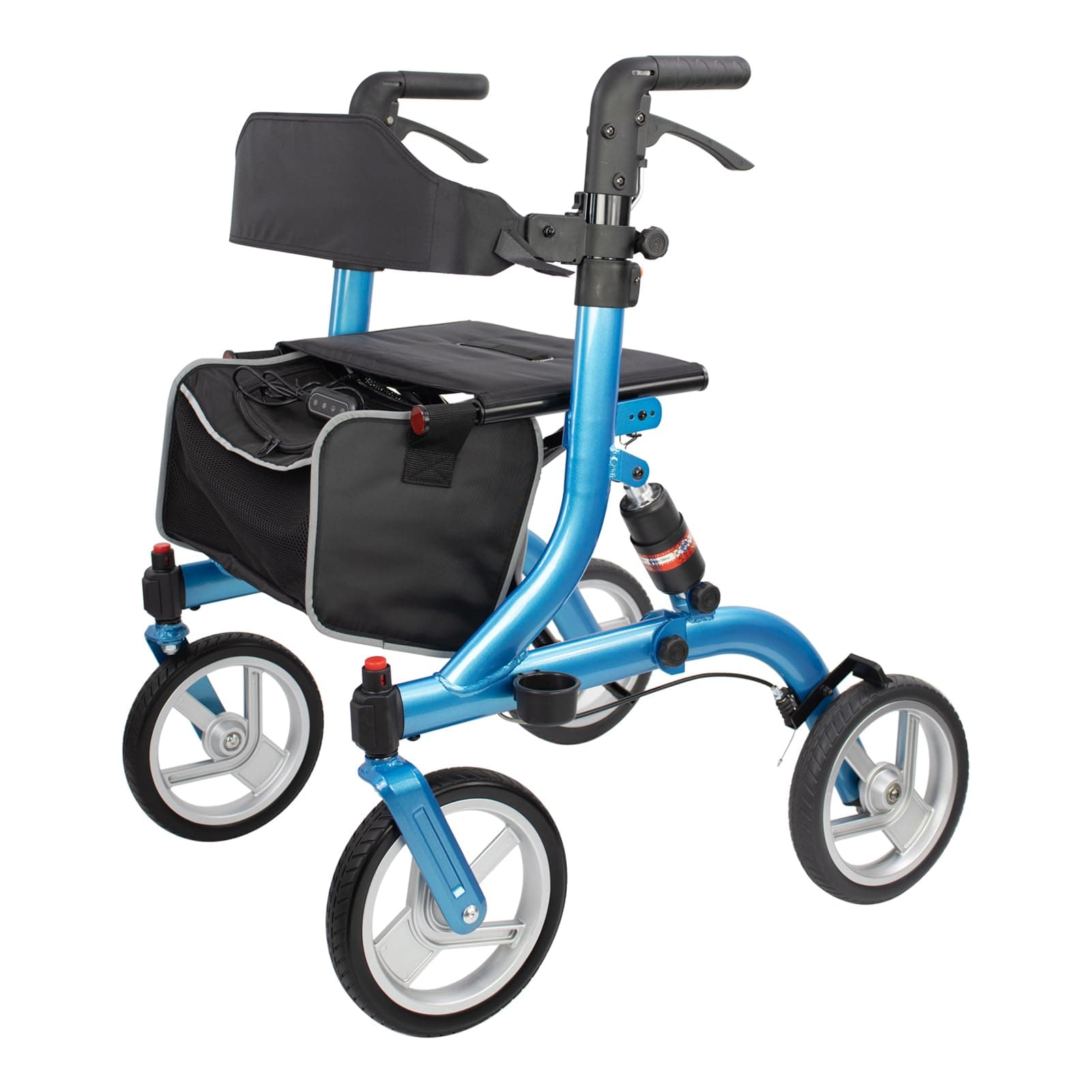 Winlove Rollator Walkers for Seniors-Folding Rollator with Seat and 10-inch All Terrain Wheels-Medical Rolling Walker Aluminium Frame with Suspension Spring and Heat Seat Pad,Blue