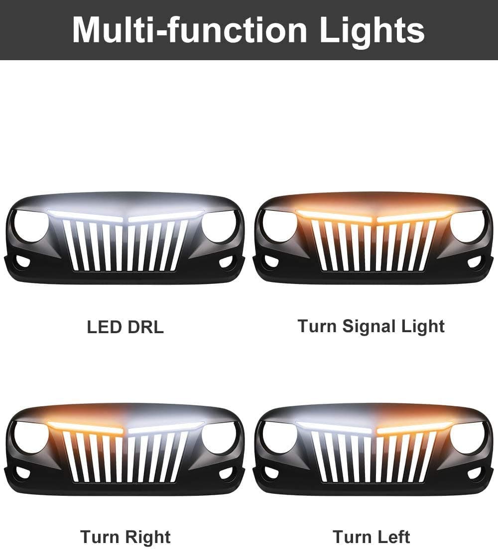 Grille Compatible with JK 2007-2017 Front Bumper Grill with Turning Signal Light, Black