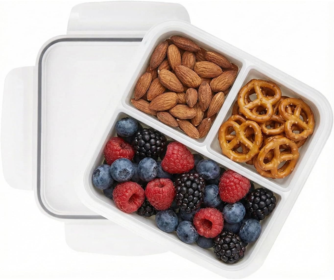 3 Compartment Snack Container, Small Divided Food and Snack Container with Lids for Adults, Microwave Safe, BPA Free, Reusable, 2.4 Cup (570ml)