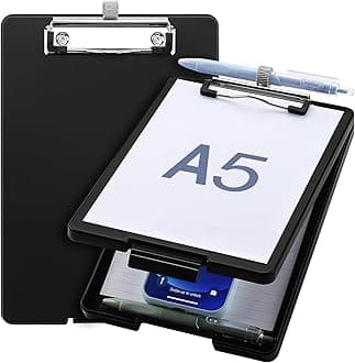 Small Clipboard with Storage, A5 Clipboards with Pen Holder, Half Letter Clip Boards 6x9 Mini Plastic Clipboard with Low Profile Clip for Classroom, School, Office Supplies (Black)