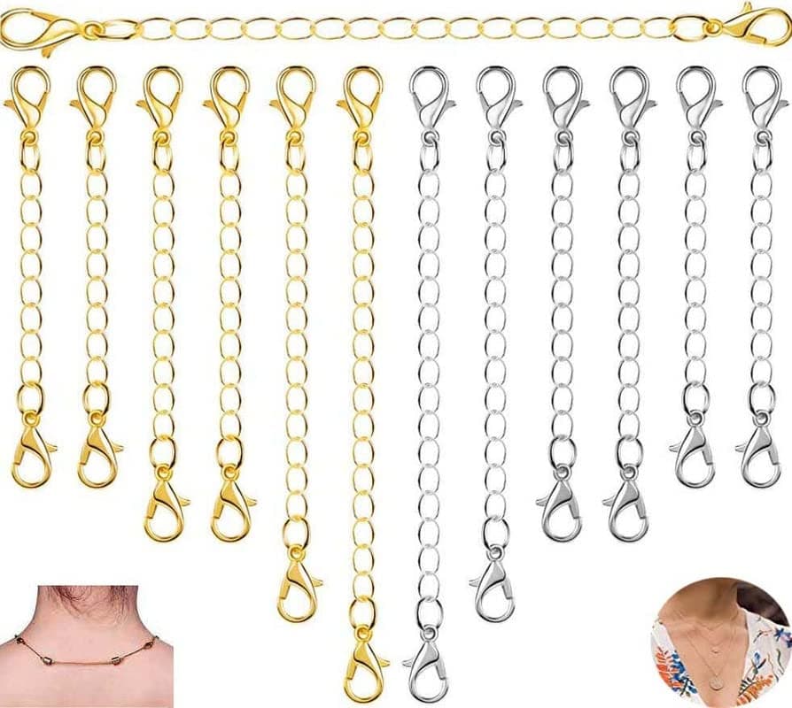 DIY Crafts 4 Sets 5x4, Gold & Silver, Chain Extender Jewelry Necklace Lobster Clasps | Closures for Necklace Brace(4 Sets 5x4, Gold & Silver)