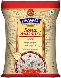 Daawat Sona Masoori Rice 1 kg | Premium Medium Grain Rice | 100% Authentic Regional Delight | Aromatic & Easy to Digest | Ideal for South Indian Meals