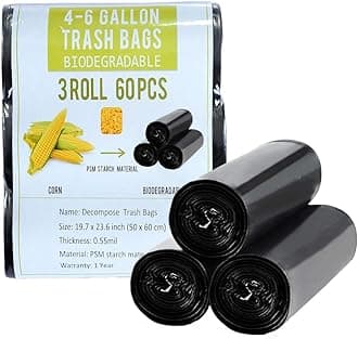 Jaoul Trash Bags 4 Gallon, Small Garbage Bags, Strong & Unscented Trash Bags for Kitchen, Bathroom, Office, Restroom, Car, Black, 60 Counts
