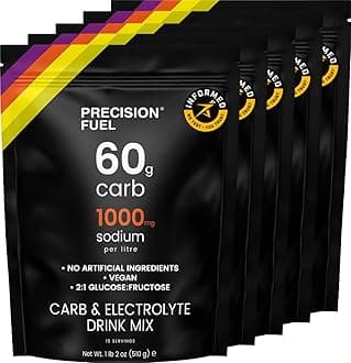 Precision Fuel PF60 Carb & Electrolyte Drink Mix Powder for Hydration & Energy - Endurance Sports Nutrition, Vegan, Hypotonic - 60g Carb, 1000mg Sodium per Litre - Mild Citrus Flavor, 5-Pack