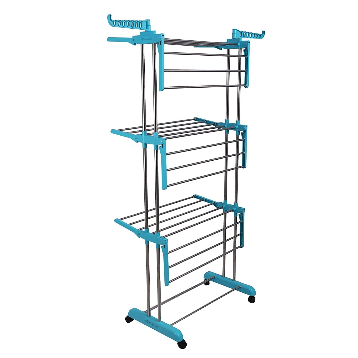 AK Ultimate Cloth Drying Stand Rust-Free Stainless Steel & ABS 3 Tier/Layer Foldable Clothes Dryer Rack/Folding Laundry Dry Stands with Wheels for Home/Indoor/Outdoor/Balcony (Cyan Blue)