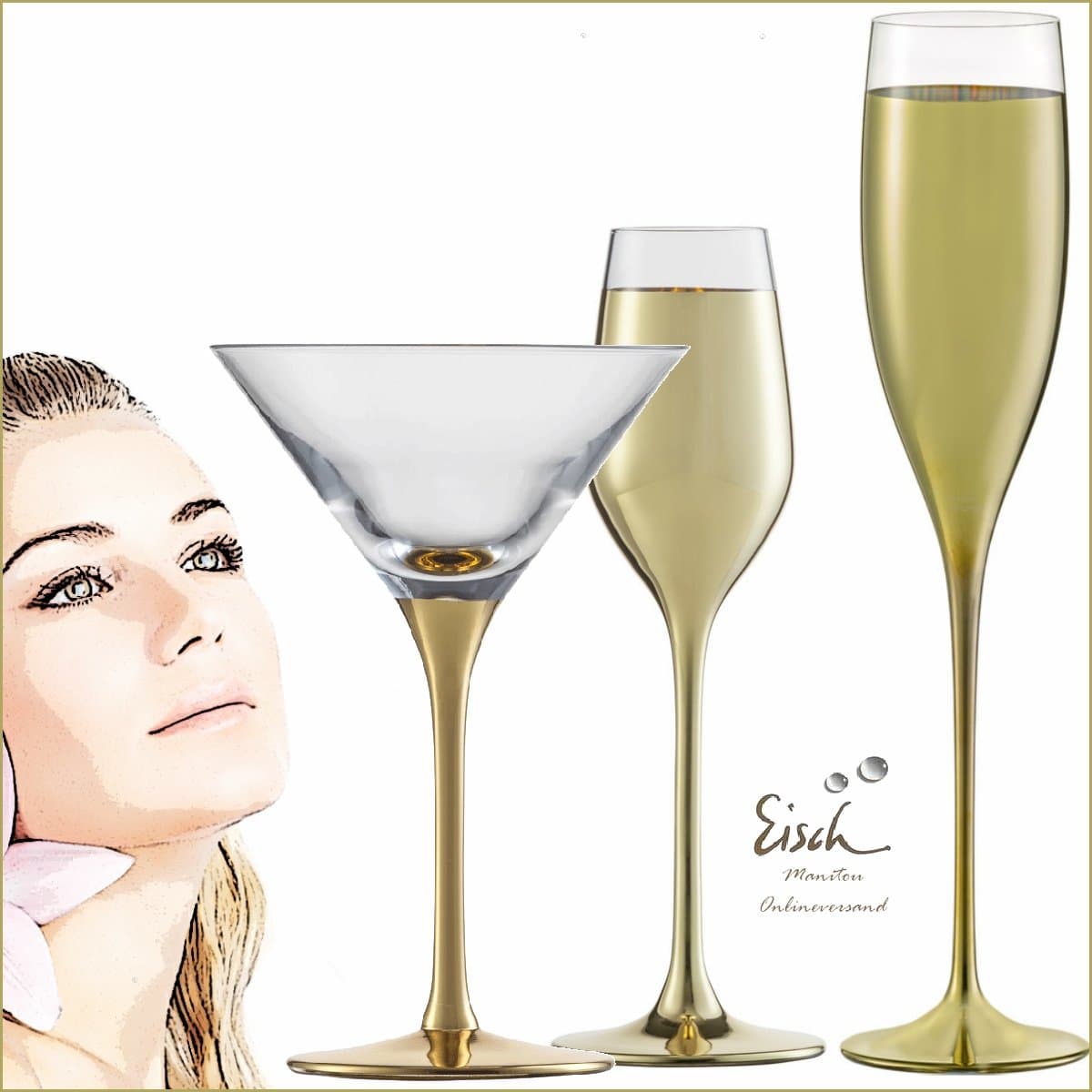 Eisch champagne exclusive - gold - 2 x champagne - 2 x digestive - 2 x cocktail - hand-made premium crystal glass / made in Germany Thin-walled and break-proof