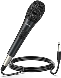 Fifine Karaoke Microphone, Dynamic Vocal Microphone for Speaker, 6.35MM Wired Handheld Mic with On and Off Switch and 14.8ft Detachable Cable-K6