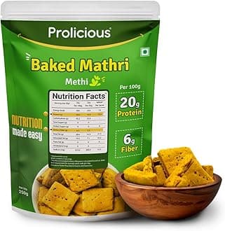 Prolicious Baked Mathri | 10g Protein, High Fiber | Healthy Weightloss Snack | No Palm Oil, No Transfat | Made with Whole Foods | 250g