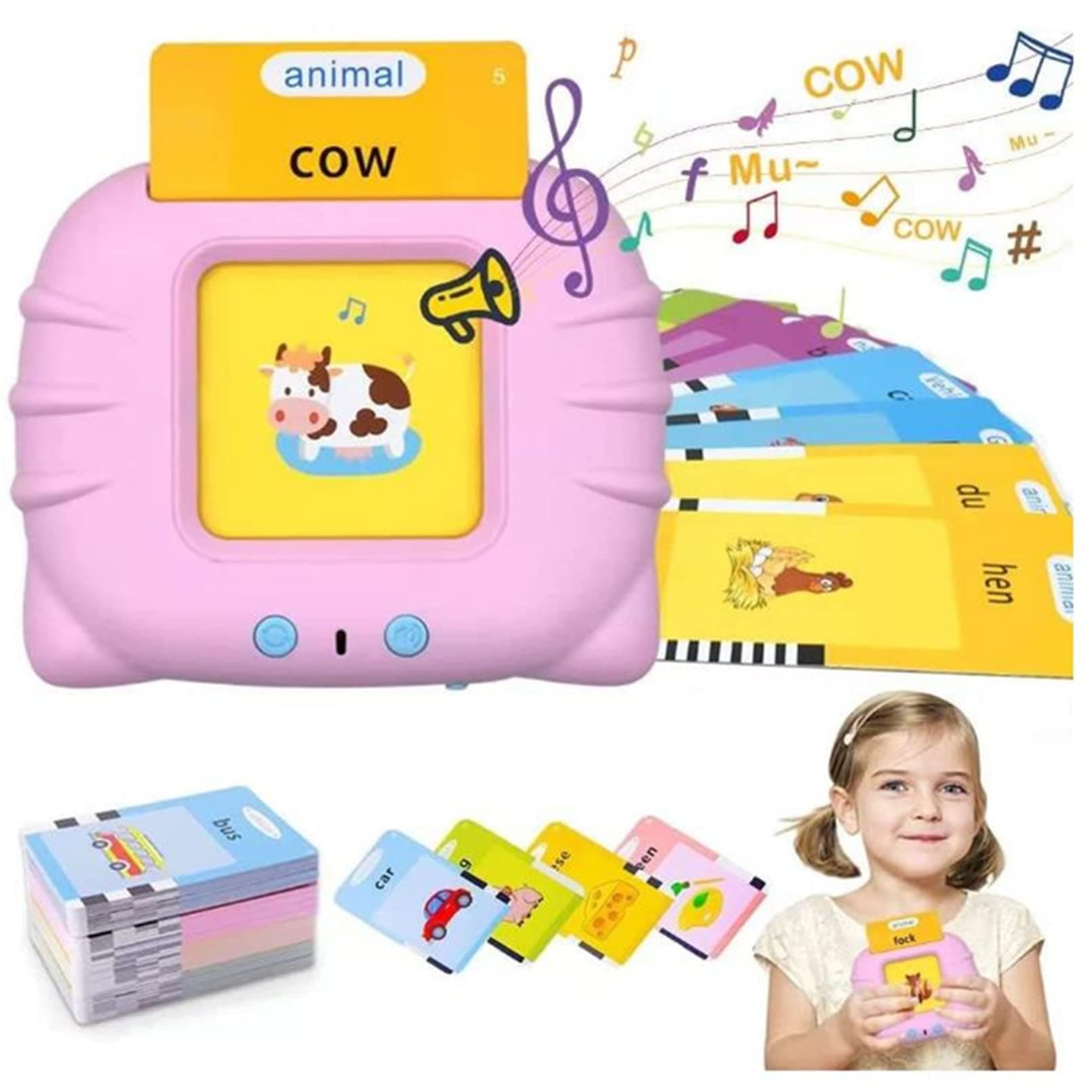 AM ANNA Flash Cards for Toddlers, 224 Words Flashcard Learning toys for 2 3 4 year olds Preschool Learning Resource Electronic Interactive Toys, For Boys and Girls Speech Therapy Autism Toys (Pink)