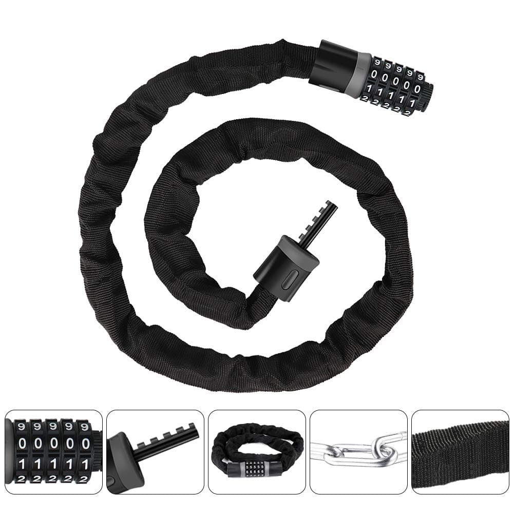 DIAOPROTECT Bike Lock,Bicycle Cycling Chain Lock with 5-Digit Resettable Password,120cm/6mm Heavy Duty High Security Anti-theft Outdoors Locks for Bicycle,Motorbike,Scooter,Strollers,Gate Fence&Doors