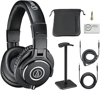 ATH-M40x Professional Monitor Headphones Bundled with Over The Ear Headphones Stand + Cleaning Cloth (3 Items)