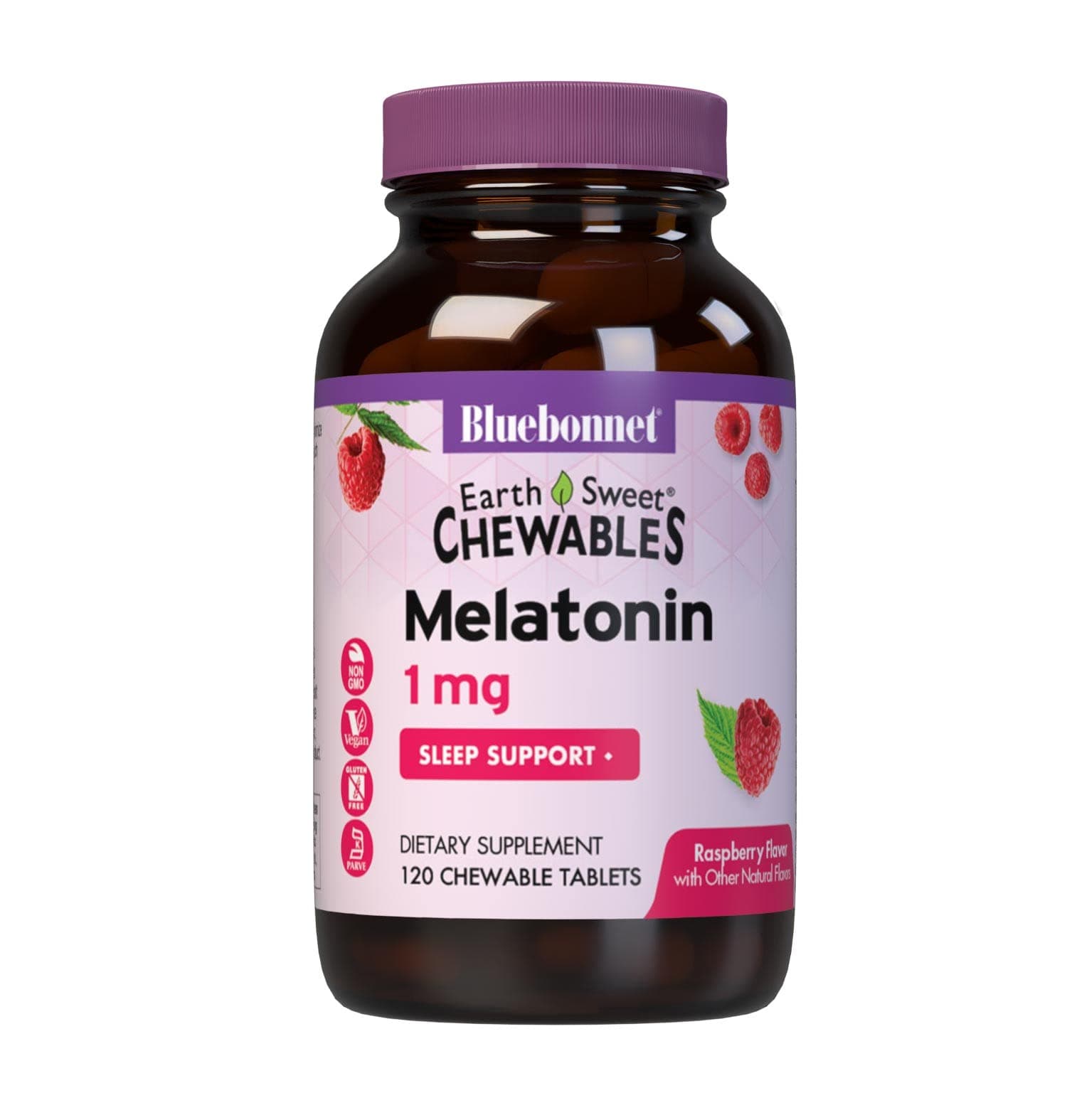 Nutrition EarthSweet Melatonin 1 mg Fast-Acting Quick Dissolve Nighttime Relaxation & Restful Sleep Support - Sleep Aid - Gluten-Free, Vegan - Raspberry Flavor - 120 Chewable Tablets