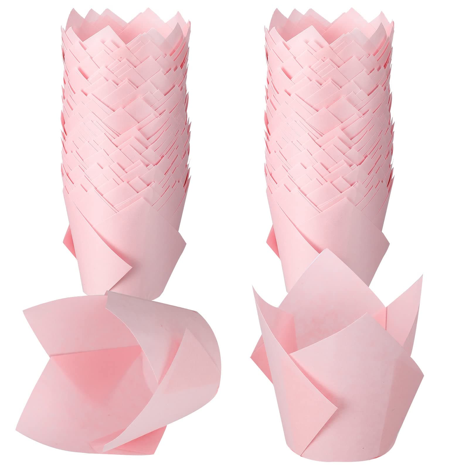 Jutom 200 Pack Tulip Cupcake Liners Paper Baking Cups Greaseproof Muffin Liners Grease Resistant Cupcake Wrappers for Weddings Birthday Cake Balls Muffins Candy Jelly Party(Pink)