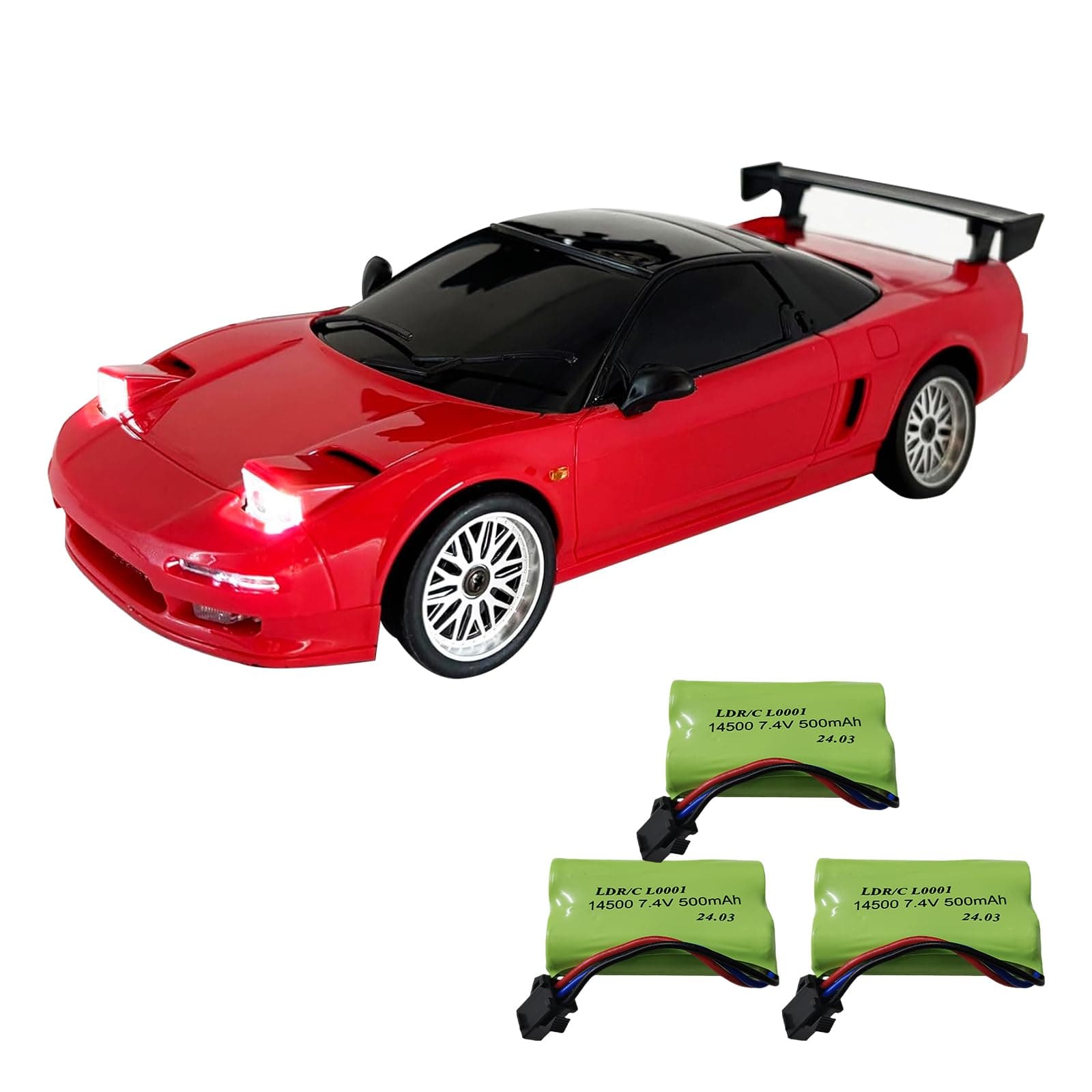 Skymaker 1:18 Scale NSX Model RC Drift Car with 3 Batteries RWD Drifting RC Cars for Adults with Gyro, Pop-Up Headlights, Metal Drive Shaft(LD1803 Red)