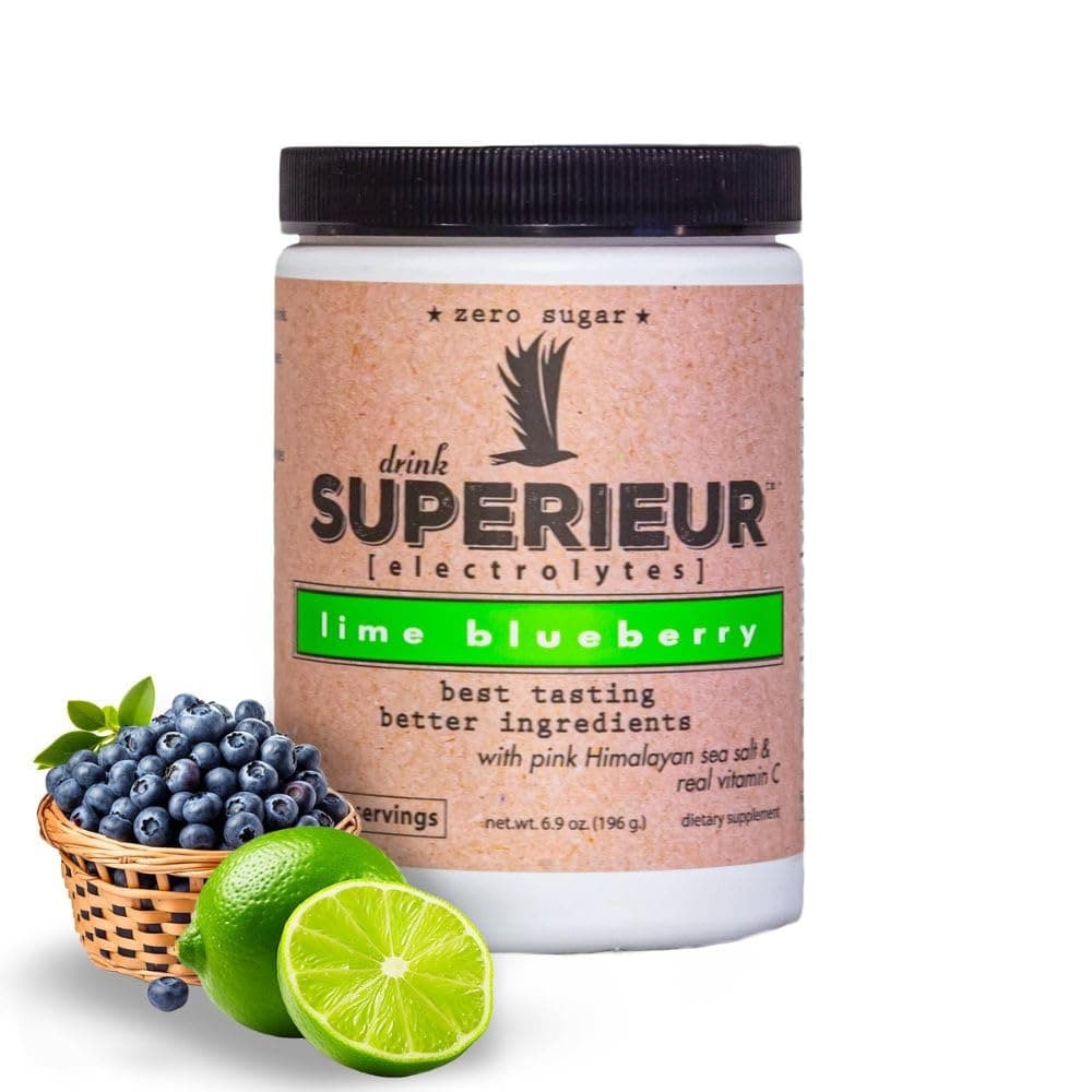 Superieur Electrolytes–Plant Based Electrolyte Supplement w/Sea Minerals for Hydration & Recovery–Keto Friendly, Non-GMO, Zero Sugar, Vegan, Healthy Sports Drink Powder–Lime Blueberry (70 Servings)