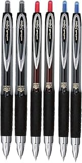 Signo 207 Roller Ball Retractable Gel Pens, Micro Point (0.5mm), Black Blue And Red Ink, 6 Count, Bundle with Plastic Reusable Pouch