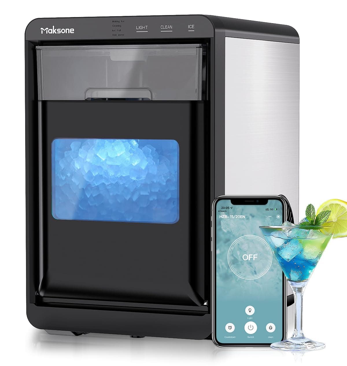Countertop Nugget Ice Maker, 44lbs/24H,Ready in 7 Mins,Crushed ice Maker,Sonic Pebble Ice Machine