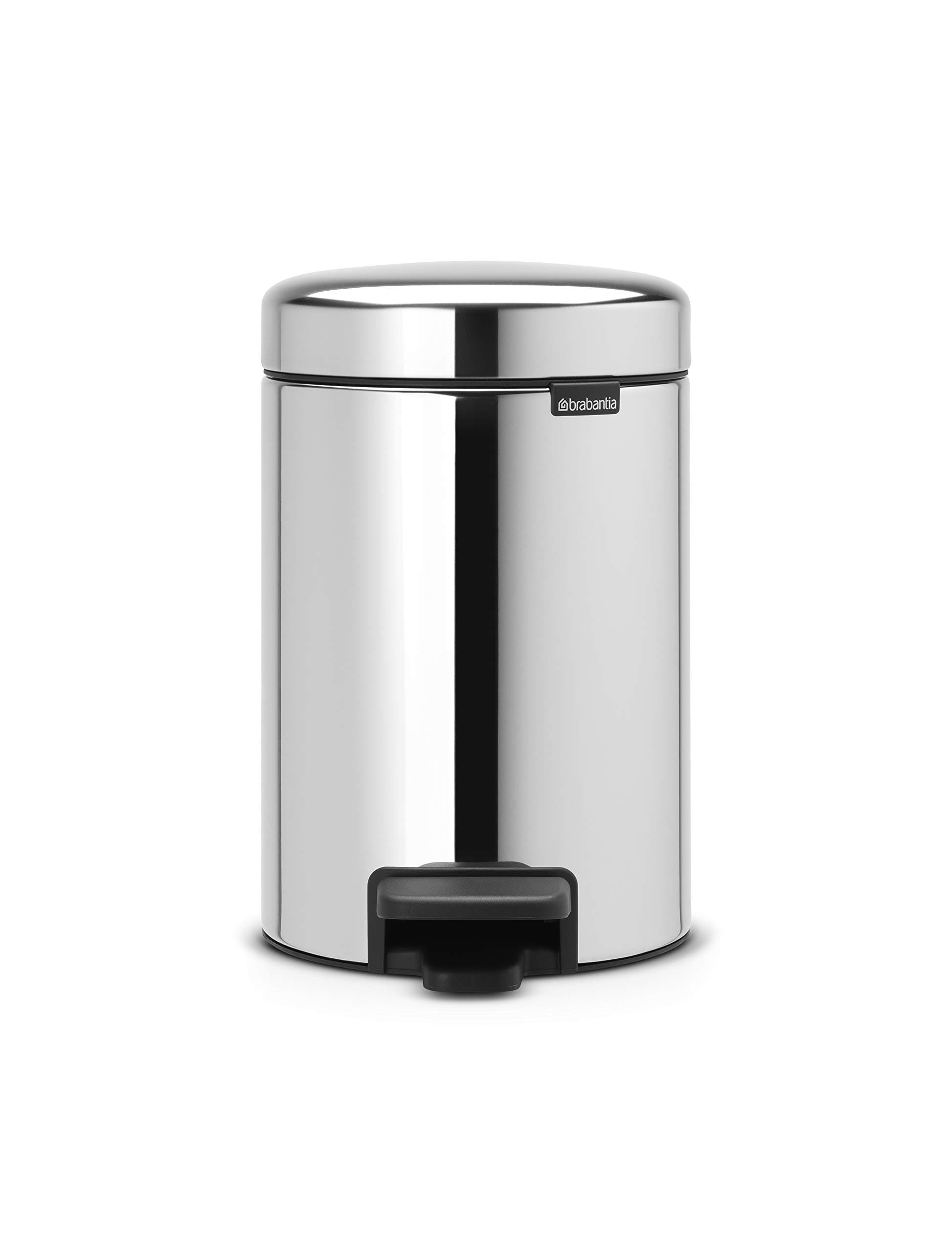 Brabantia Step Trash Can With Plastic Inner Bucket, White, 7 Gallon 3 L Brilliant Steel 113147