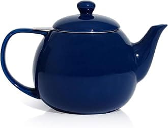 Teapot, Porcelain Cute Tea Pot with Tea Infuser and Silicon Seal, Blooming & Loose Leaf Teapot- 27 ounce Blue Porcelain teapot-stainless-S-navy