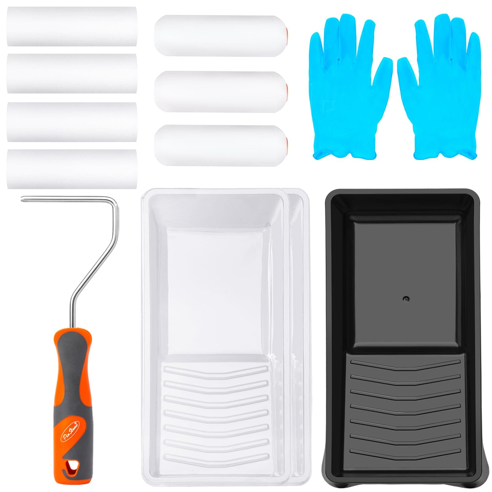 12pcs Paint Roller Kit - 4 Inch High Density Foam Small Paint Roller Kit with Special Caved-in and Double-Rounded Foam for Painting Walls, Cabinet, Door, Touch up