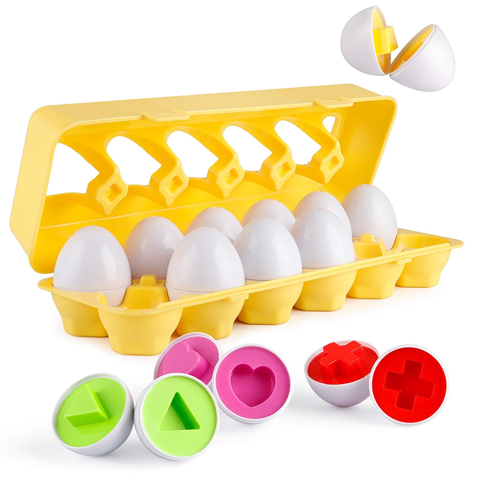 Coogam Matching Eggs 12 pcs Set Color & Shape Recoginition Sorter Puzzle for Easter Travel Bingo Game Early Learning Educational Fine Motor Skill Gift for Boys Girls Kids