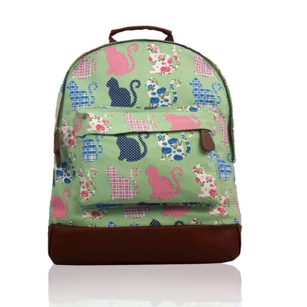 Womens ladies girls kids Multi animal pattern bag school backpack rucksack- back to school bags (Kitten-Green)