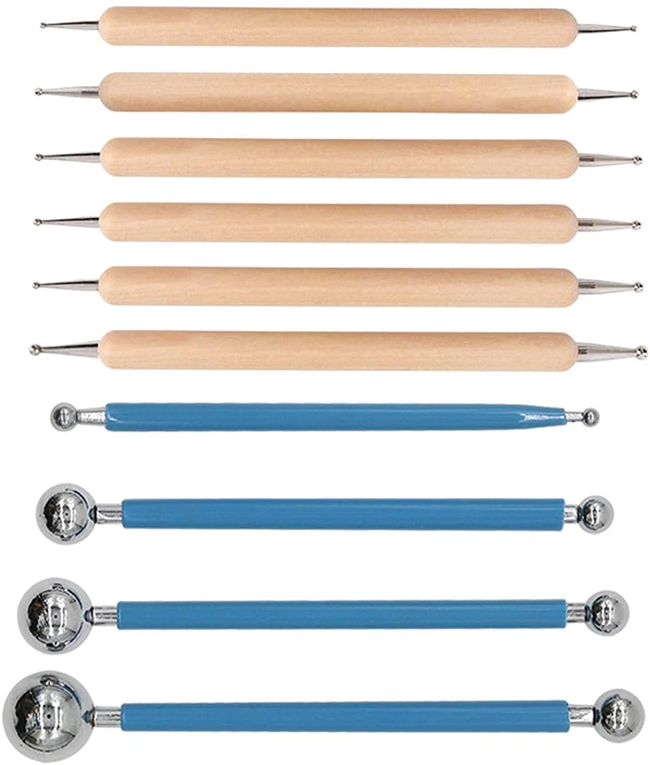Worison 9 Piece Ball and Wooden Dotting Tool Set Embossing Stylus for Clay Pottery Ceramic Nail Art and Polymer Clay