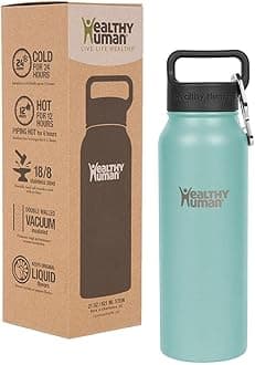 Healthy Human Stainless Steel Water Bottle | 100% BPA Free & Double Walled Vacuum Insulated Water Bottles | Eco-Friendly Stein Bottle with Carabiner & Leak Proof Lid