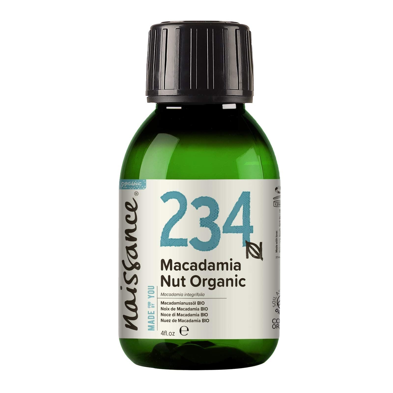 naissance Certified Organic Macadamia Nut Oil 3.4 fl oz - Pure Natural, Cold Pressed, Vegan, Non GMO, Hexane Free, Cruelty Free, Moisturizing Nourishing Oil for Hair and Skin and DIY Beauty Recipes