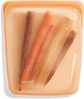 Stasher Silicone Reusable Storage Bag, Half Gallon Bag, Reusable Freezer Bags, Microwave, Dishwasher, Oven Safe, Sous Vide, Premium Lunch Container, Eco Friendly, Food Storage Bags, 64 oz, Orange