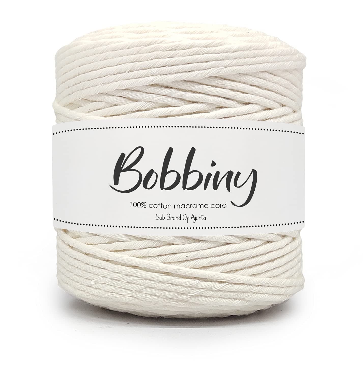 Bobbiny | Single Strand Cotton Macrame Cord Thread Rope for Crafts, Macrame DIY and Other Projects-(4mm, 100 Meter-Off White)