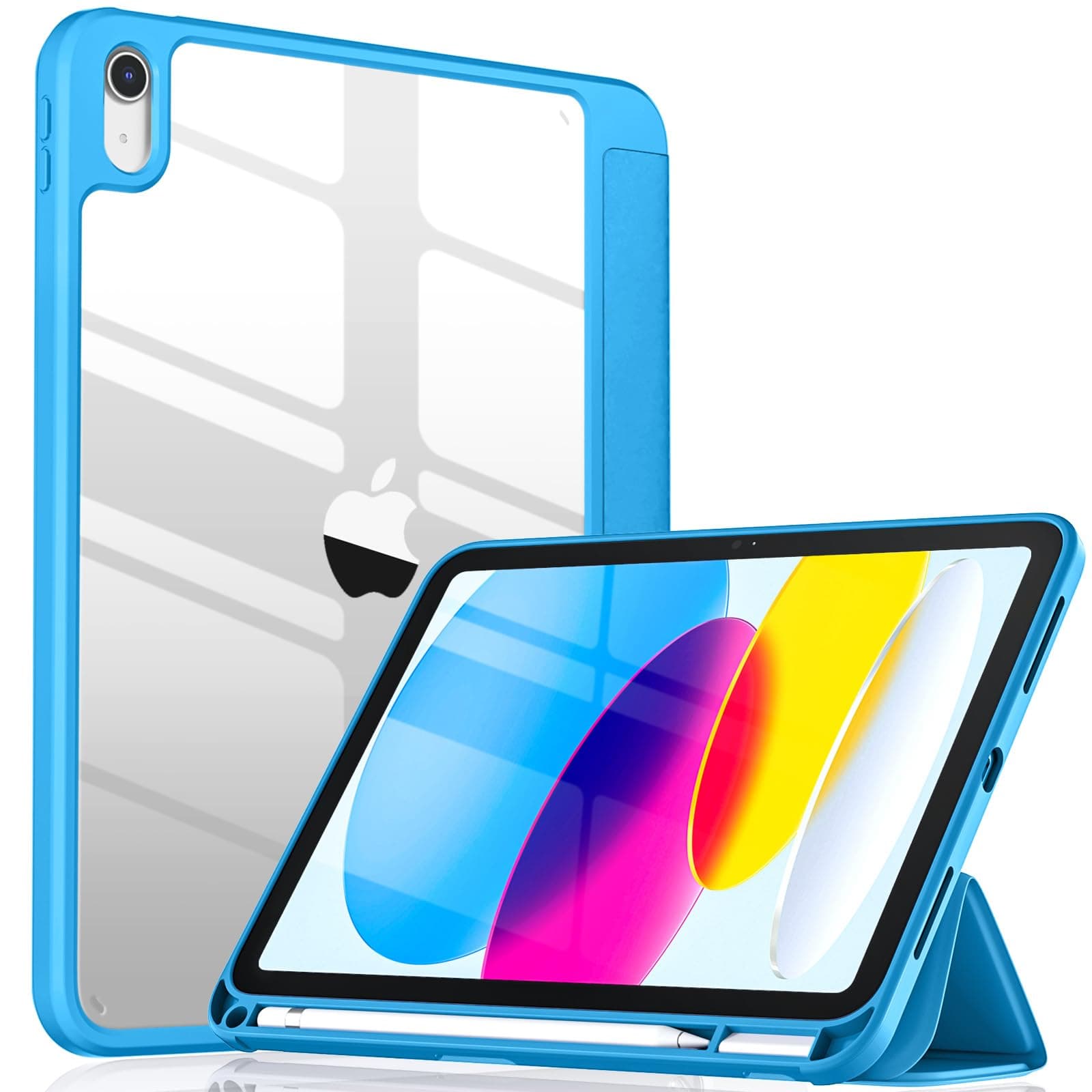 Wenlaty Compatible with iPad (A16) 11th Generation Case 11 Inch 2025, for iPad 10th Generation Case 10.9 Inch 2022 with Pencil Holder, Trifold Stand Protective Clear Back Shell, Auto Wake/Sleep, Blue