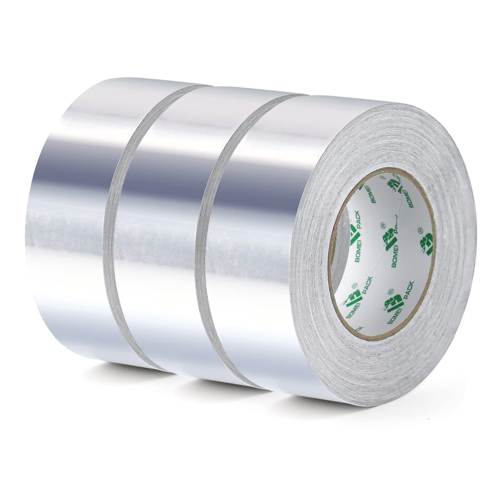 BOMEI PACK 3 rolls Aluminum foil tape Resistant High Temperature 50 mm x 50 m,Moisture,UV resistant Waterproof for Pipes Repairing,Insulating,heating and ventilation (HVAC) duct work